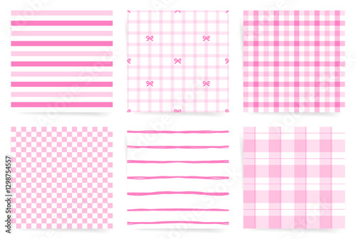 Cute Pink Gingham and Striped Pattern Set with Bows for Feminine and Playful Designs
