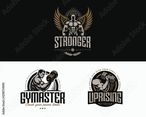 Vintage badge fitness stronger gym logo template for sport business