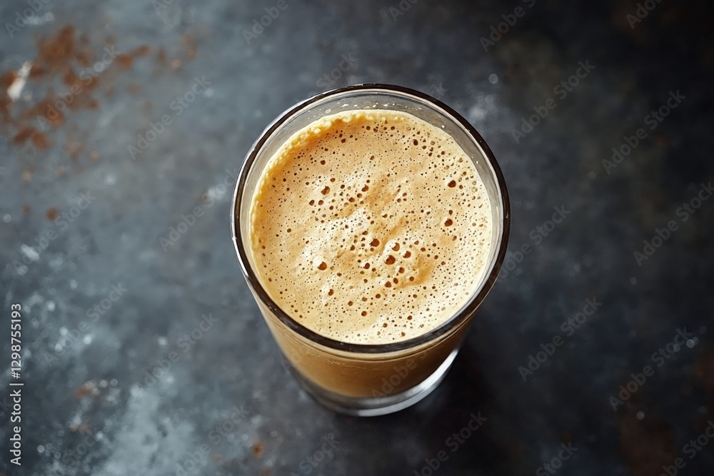 Un delicioso vaso de bebida espumosa sobre una superficie oscura, resaltando su textura cremosa. Un delicioso vaso de bebida espumosa sobre una superficie oscura, resaltando su textura cremosa.