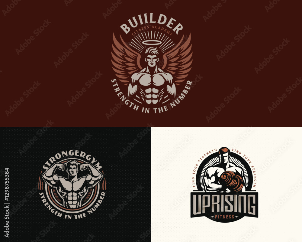 Fototapeta premium Vintage badge fitness stronger gym logo template for sport business