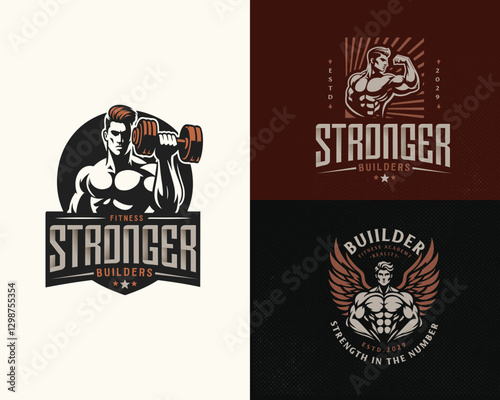 Vintage badge fitness stronger gym logo template for sport business