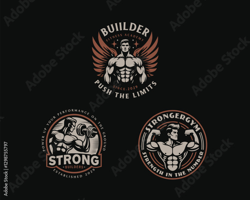 Vintage badge fitness stronger gym logo template for sport business