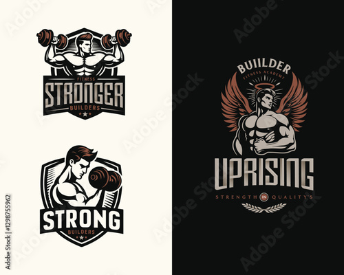 Vintage badge fitness stronger gym logo template for sport business