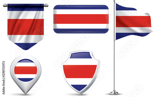 Free Download A set of 5 different designs of the Costa Rica flag in various shapes - GFXLoad