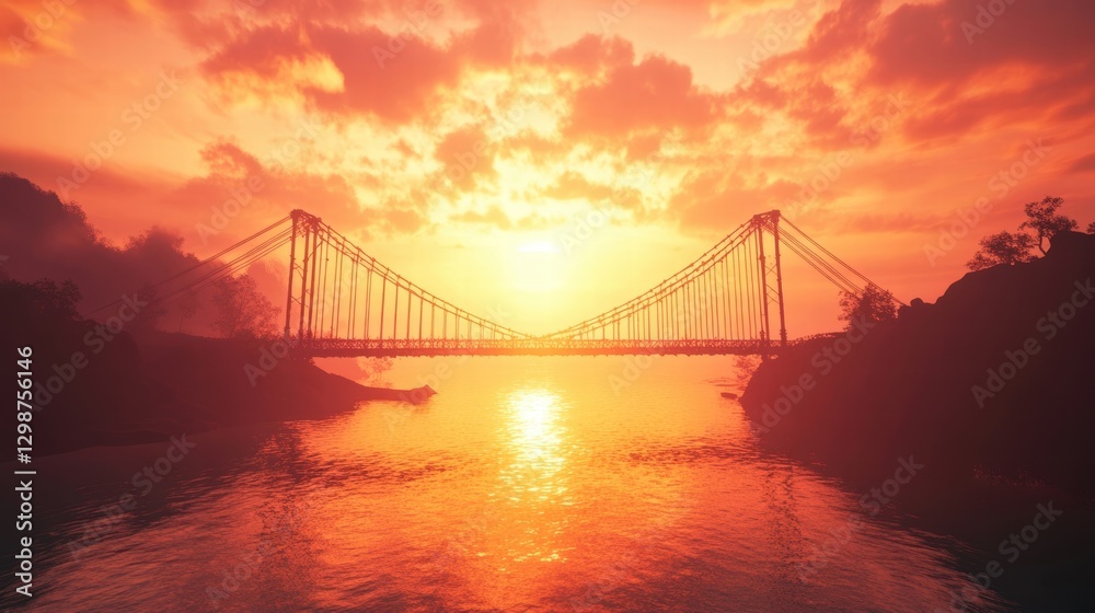 Obraz premium sunset bridge silhouette landscape