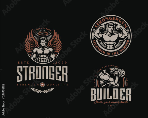 Vintage badge fitness stronger gym logo template for sport business