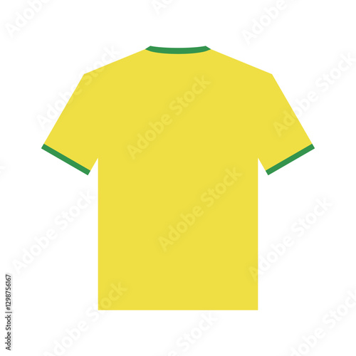 Yellow football jersey icon. Soccer shirt illustration with green collar and sleeve accents. Vector sportswear design. Soccer jersey national team. Apparel jersey template