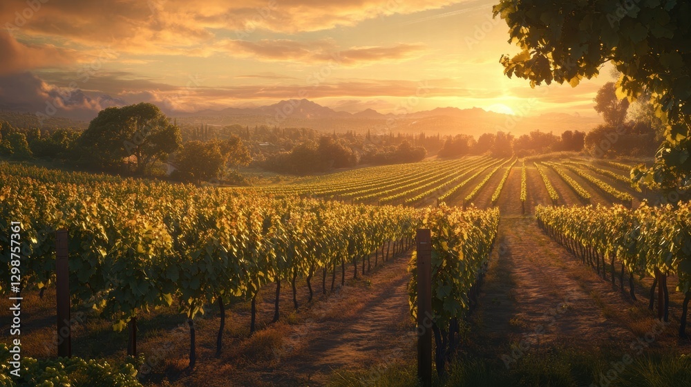 Fototapeta premium vineyard sunset landscape
