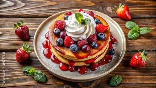 Wallpaper Mural Atop a stack of fluffy pancakes: fresh berries, dollops of whipped cream, and a rich sauce. Torontodigital.ca