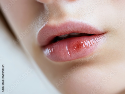 dry lips with a prominent cold sore near the corner of the mouthfair