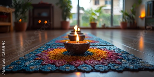 Joyful Diwali Decor with Traditional Lamps

