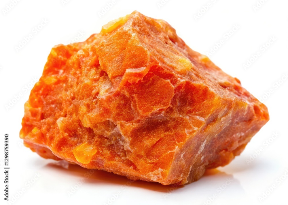 A vibrant orange rough gem, captured in macro detail, showcases its unique natural stone texture as a geology specimen. A vibrant orange rough gem, captured in macro detail, showcases its unique natural stone texture as a geology specimen.