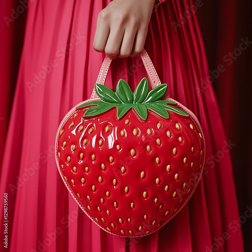 Trendy Strawberry Bag – Stylish and Fresh Fashion Accessory for a Unique Look. Bag shape like strawberry.  Creative design of bag. Fashion accessory. 