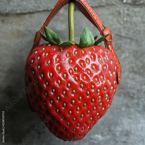 Trendy Strawberry Bag – Stylish and Fresh Fashion Accessory for a Unique Look. Bag shape like strawberry.  Creative design of bag. Fashion accessory.  photo