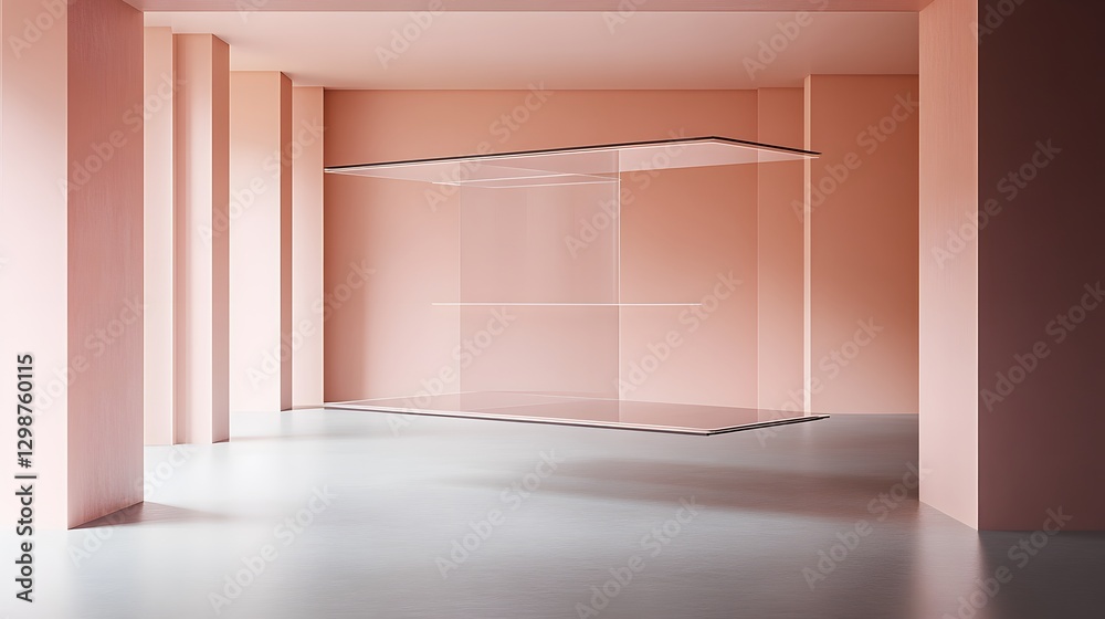 Fototapeta premium Minimalist Pink Room with Floating Glass Display Case