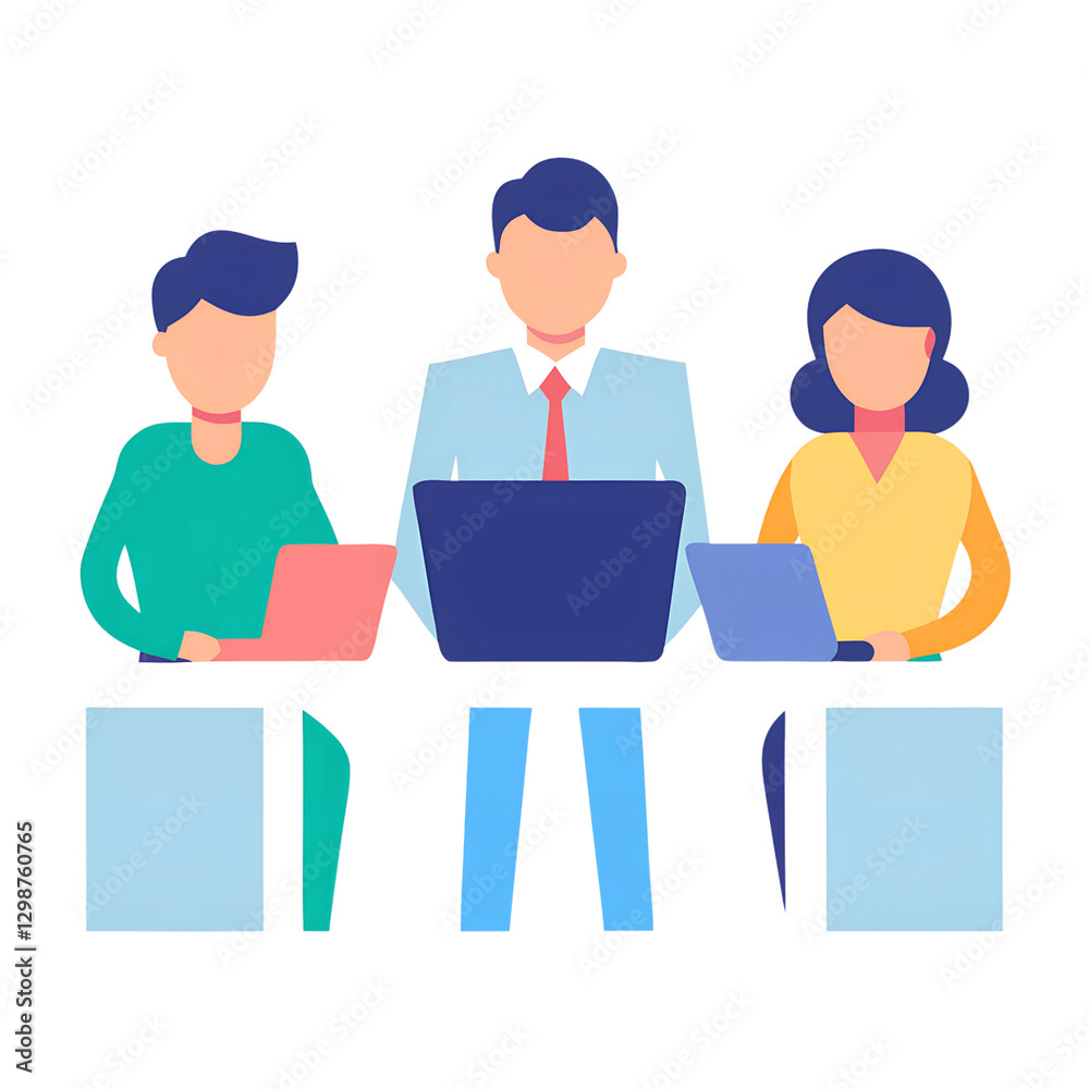 Team collaborates at desk using laptops for success transparent PNG Team collaborates at desk using laptops for success transparent PNG