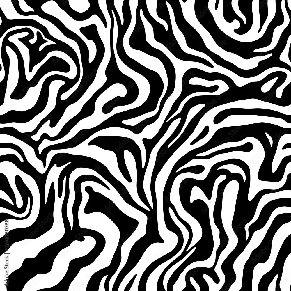 Abstract black and white pattern, fluid organic shapes, swirling lines, zebra-like stripes, psychedelic design Abstract black and white pattern, fluid organic shapes, swirling lines, zebra-like stripes, psychedelic design