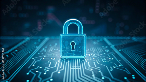 Wallpaper Mural Glowing Digital Padlock on Circuit Board for Cybersecurity Torontodigital.ca