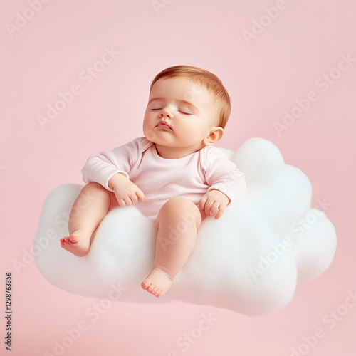 Wallpaper Mural minimalist baby sleeping peacefully on soft cloud, surrounded by pink Torontodigital.ca