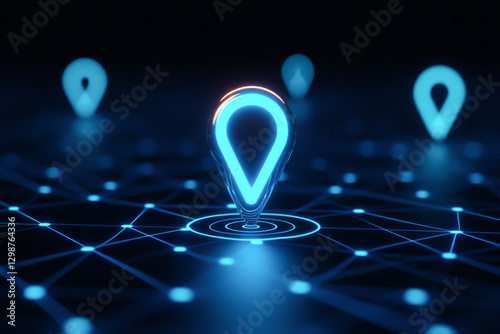 Digital map pins connected by glowing lines in a futuristic network design.