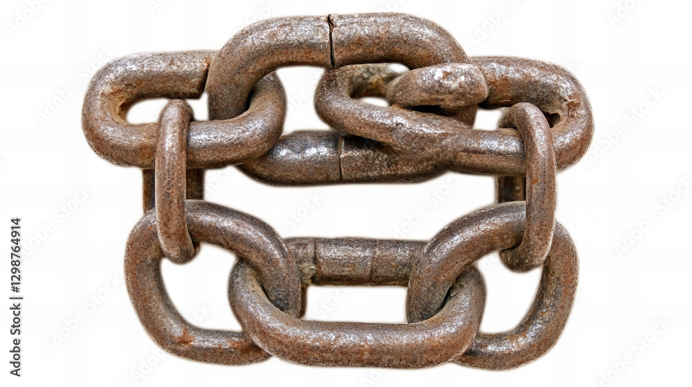Close-up view of a rusty metal chain showing intricate links and wear from age and environment Close-up view of a rusty metal chain showing intricate links and wear from age and environment