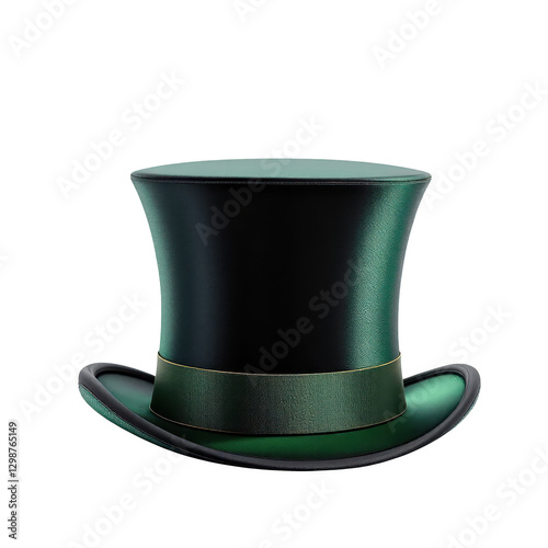 Green St Patrick's Day Top Hat with Vintage and Retro Style. Luxury Hat, isolated on transparent background. photo