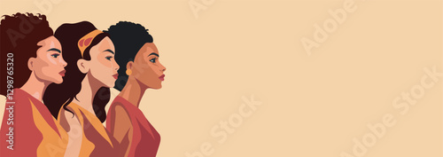 Women's Day. March 8. Equality Day. Women of different skin colors, cultures and nationalities fight together for freedom, empowerment and women's opportunities. For women's projects and holidays