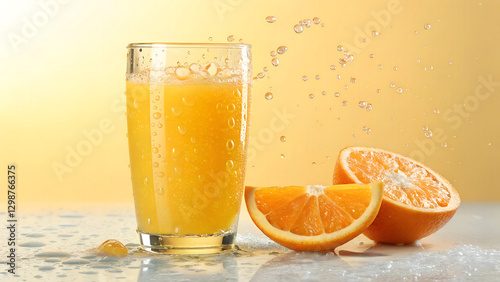 glass of orange juice and orange