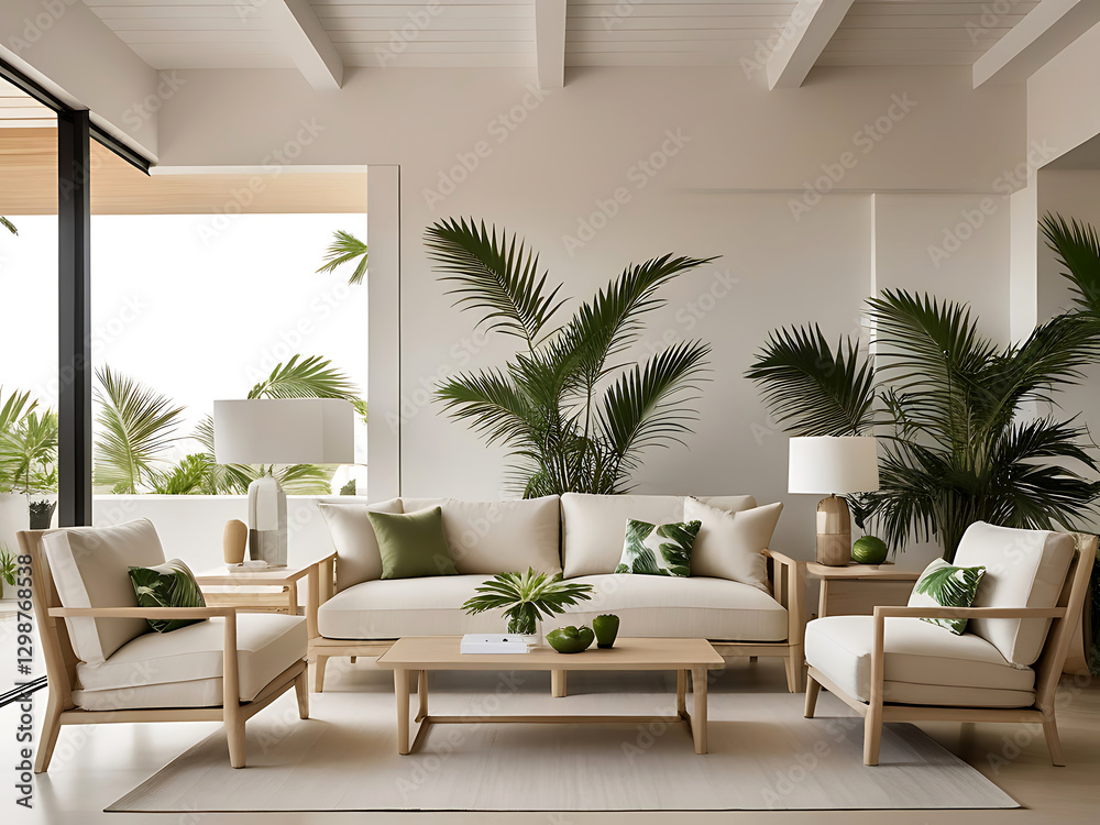 Fototapeta premium Living room design, tropical style, living room model