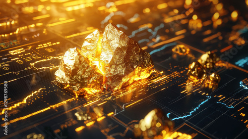 Golden nuggets on digital chart, symbolizing wealth and investment trends