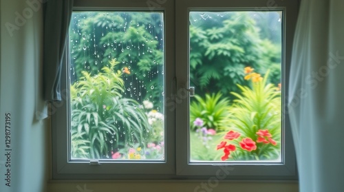 Rainy Window Garden View