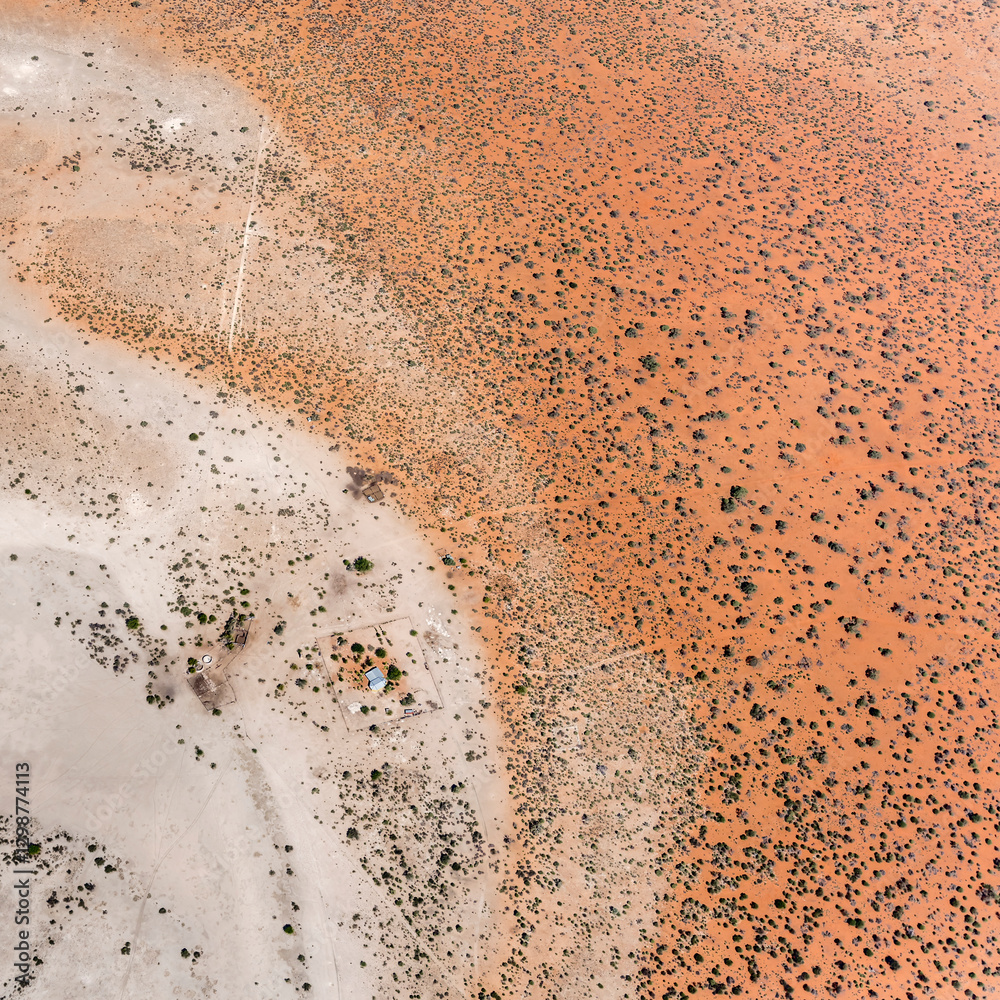 farm on pan side in Kalahari desert countryside, near Kein Nauas, Namibia
