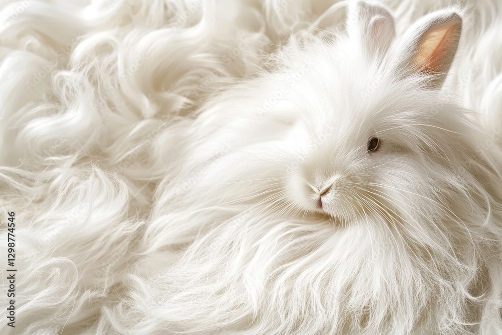 Angora rabbit resting in its fluffy fur, creating a soft and cozy scene, evoking feelings of warmth and tranquility, showcasing the beauty and serenity of nature. Angora rabbit resting in its fluffy fur, creating a soft and cozy scene, evoking feelings of warmth and tranquility, showcasing the beauty and serenity of nature.