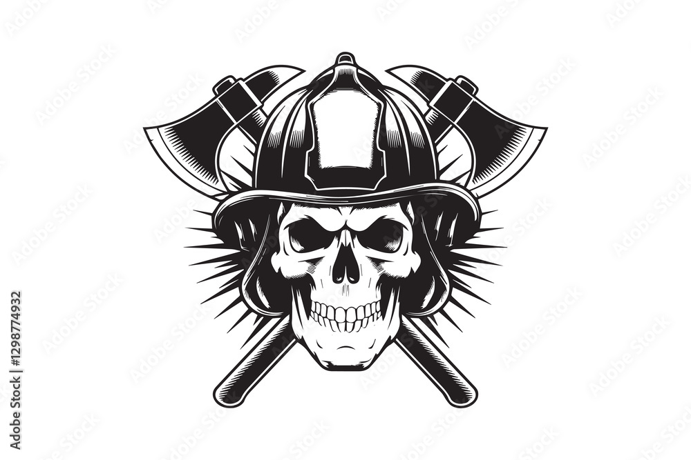 Fototapeta premium Firefighter Helmet and Skull vector