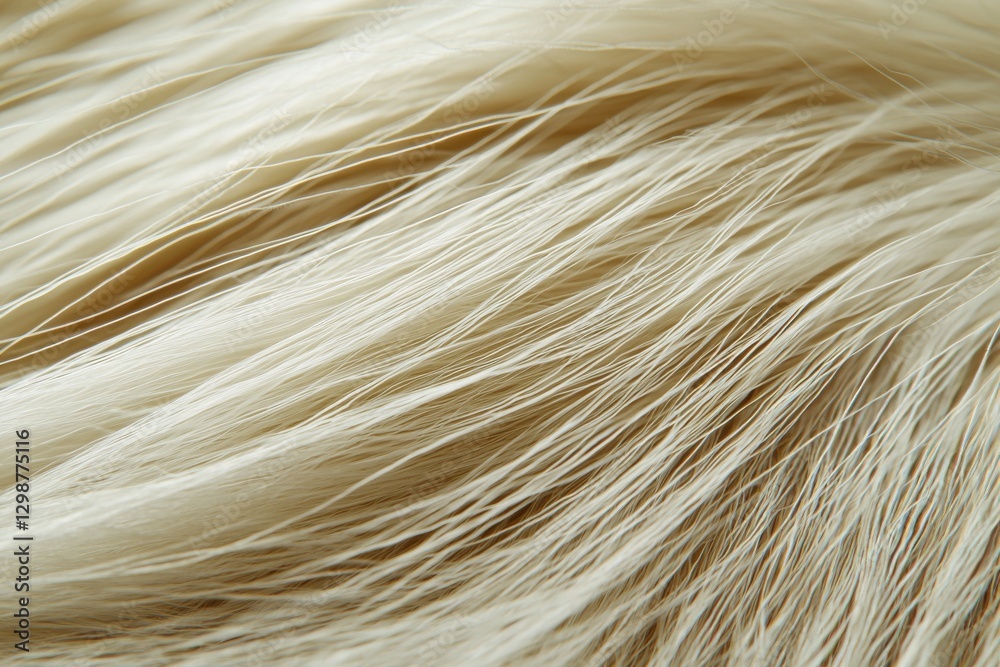 Fototapeta premium A macro shot of soft, flowing fur with subtle beige tones, capturing the intricate details and delicate texture of the animal's coat in natural light.