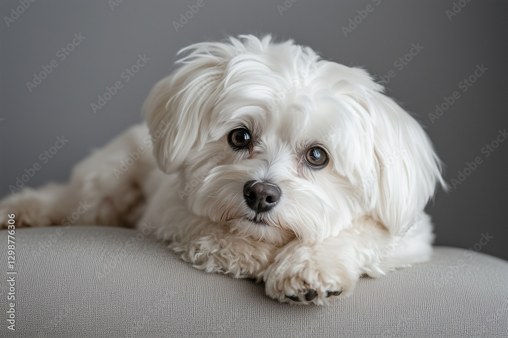 Maltese dog, grey background Maltese dog, grey background