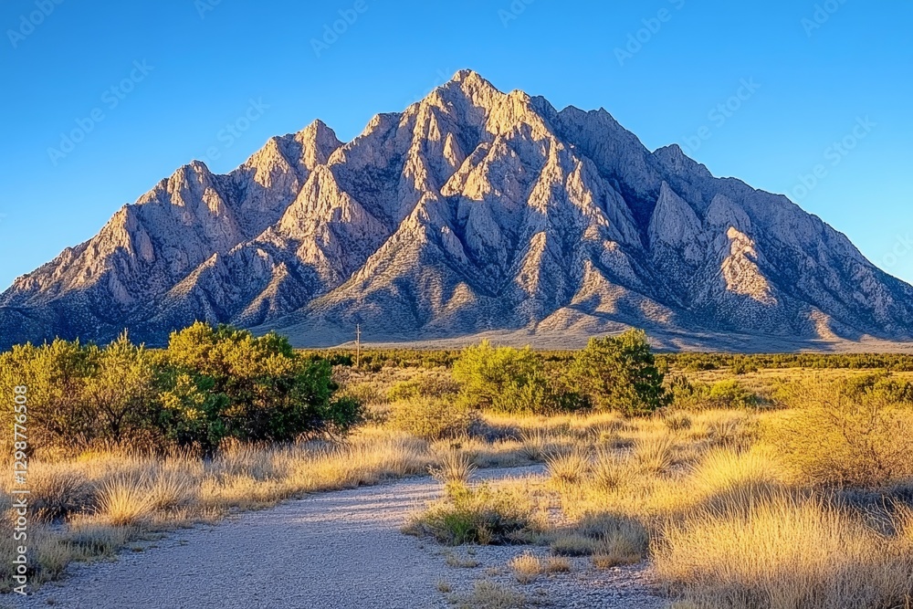 A dramatic mountain range with jagged peaks and deep shadows at sunset A dramatic mountain range with jagged peaks and deep shadows at sunset