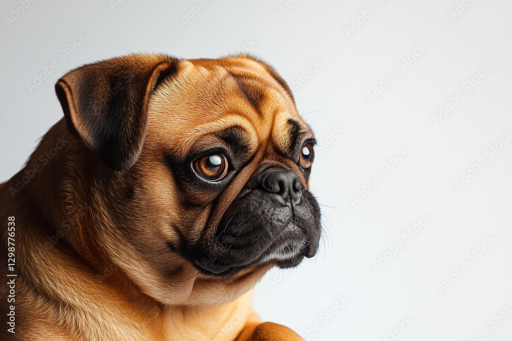 Fototapeta premium Ginger pug dog, studio shot, white background
