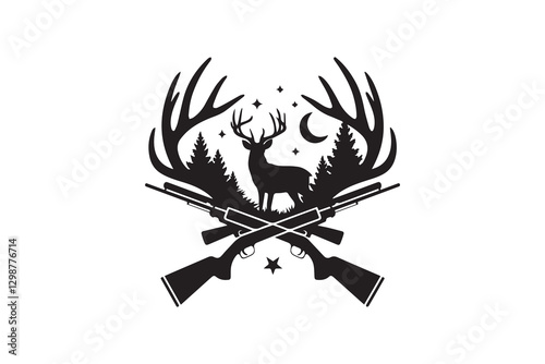 Hunting Emblem with Deer and Rifles vector photo