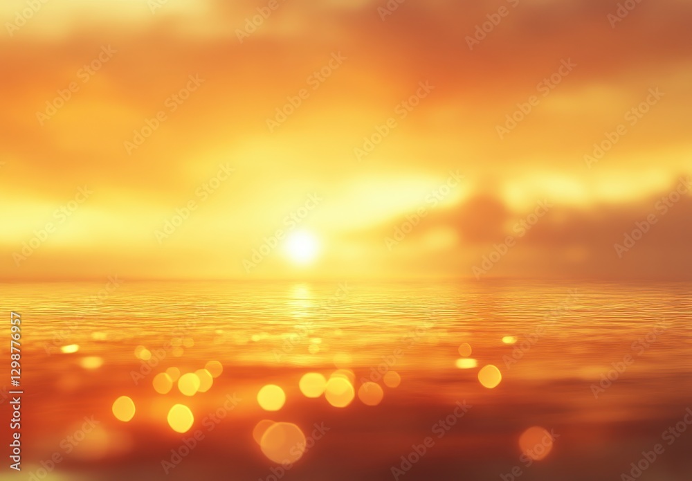 Serene Sunset Over Tranquil Ocean Waves with Golden Bokeh Effect and Soft Cloudy Sky at Dusk, Perfect for Travel and Nature Themes Serene Sunset Over Tranquil Ocean Waves with Golden Bokeh Effect and Soft Cloudy Sky at Dusk, Perfect for Travel and Nature Themes