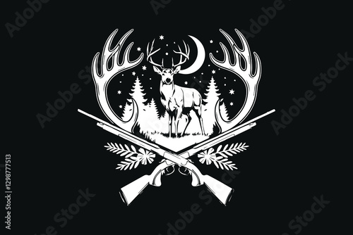 Hunting Emblem with Deer and Rifles vector photo