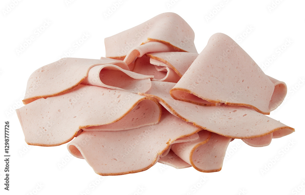 Stack of fresh ham cut out isolated transparent background