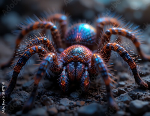 Detailed Close-up of a Vibrant Spider on Gravel photo