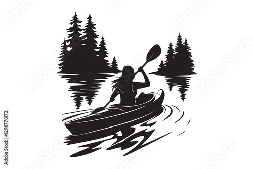 Silhouette of a Woman Kayaking vector