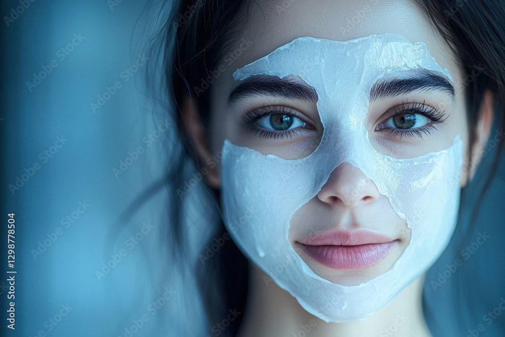 Close-up portrait of a serene woman with a hydrating face mask, enhancing her natural beauty and promoting skincare, with soft lighting and a calming ambiance. Close-up portrait of a serene woman with a hydrating face mask, enhancing her natural beauty and promoting skincare, with soft lighting and a calming ambiance.