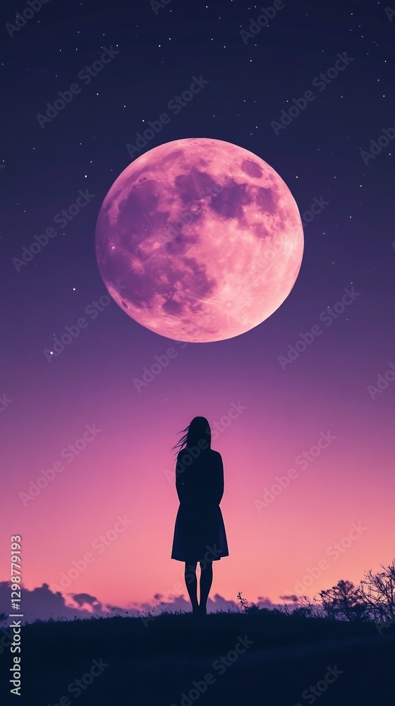 Fototapeta premium woman moon purple light