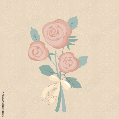 Vintage pattern in shabby chic style. Elegant floral motif, nostalgic roses and bows, delicate pastel colors. Vector