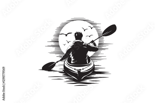 Silhouette of a MAN Kayaking vector