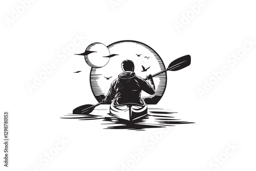 Silhouette of a MAN Kayaking vector
