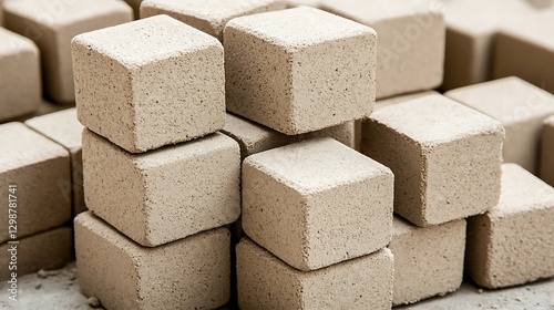 Stacked Building Material Blocks for Construction and Design Grayish Toned Cubic Bricks Element photo